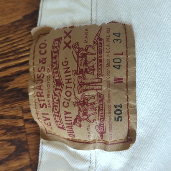Levis Vintage 501 Made In USA Reg Tag Button Fly Natural White Jeans W40 L34 - Picture 6 of 11